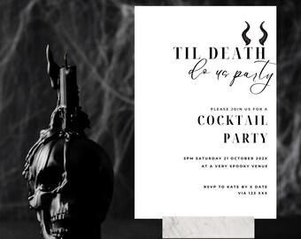 TIL DEALTH Halloween Party uitnodiging, digitale download, kostuum partij uitnodigen, volwassen Halloween Party, kostuums en cocktails uitnodiging