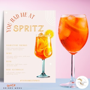 szablon znaku baru aperol spritz, koktajl, menu baru z drinkami, miłość od pierwszego wejrzenia, wesele, canva, edytowalny, natychmiastowe pobranie, post