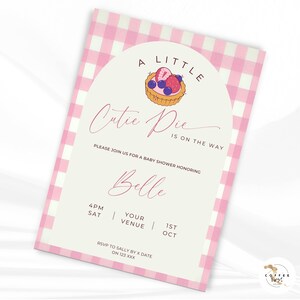 Cutie Pie gingham baby shower uitnodiging, Sweet As Pie, bakken baby shower, herfst baby shower, kleine cutie, bewerkbare download canva temp