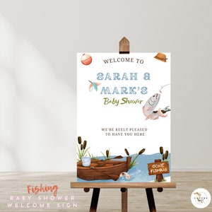 Fishing Baby Shower welcome sign | Baby Shower, Boy Baby Shower | We&#39;Re Reel Excited | Daddy&#39;S Fishing Buddy, CANVA TEMPLATE, Gone Fishing