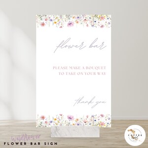Signo de barra de flores, barra de ramo, floración, boda floral brillante, ducha imprimible, plantilla editable, decoración nupcial, cumpleaños, canva, baby shower