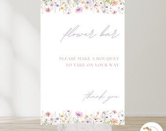 Flower Bar Sign, Bouquet Bar, bloom, Bright Floral Wedding, Shower Printable, Editable Template, Bridal Decor, birthday, canva, baby shower
