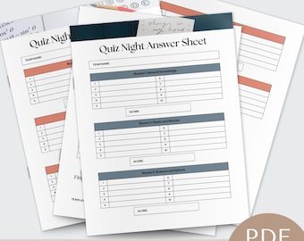 Quiz Night Antwortblatt, Trivia Host Werkzeuge, Quiz Antwortblätter, Player Antwort, sofortiger Download, digital, druckbares PDF, Bar Trivia Nacht