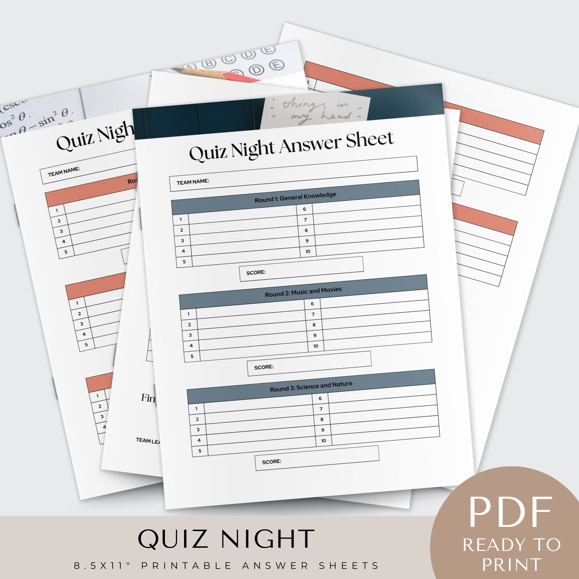 Quiz Night Answer Sheet Trivia Host Tools Quiz Answer Sheets Player 