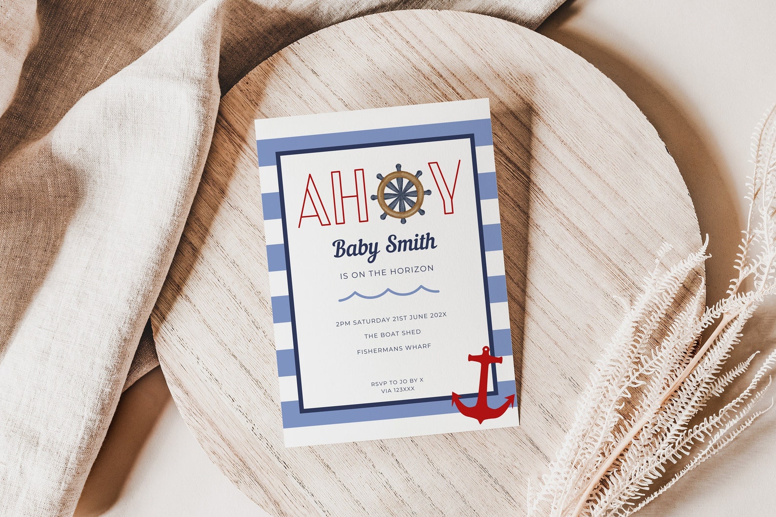 Nautical Theme Baby Shower Invitation, Invite, Ocean, Ahoy Its A Boy
