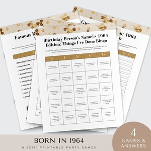 born in 1964 games, 60Th Birthday Party Games Bundle, Fun Printable, Activities Men Women, Decor, bingo, Adult, Quiz, digital download
