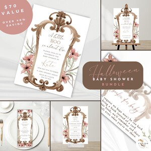 Halloween Baby Shower Invitation Bundle, Gender Neutral Halloween Invite, Baby Is Brewing, Witch, gothic floral, A Little Boo Is Almost Due