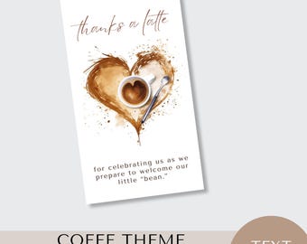 coffee theme thank you tag, baby shower, instant download, baby is brewing, something sweet, editable canva template, latte love, bean, card