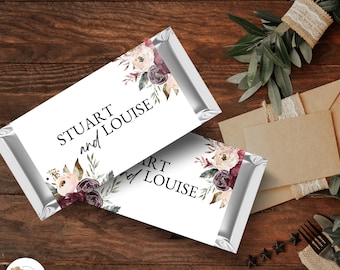 Party Shower | Candy Bar Wrapper | Greenery Chocolate Bar Wrapper Template | Wedding Place Card Chocolate Wrapper CANVA | Bridal Shower, bur