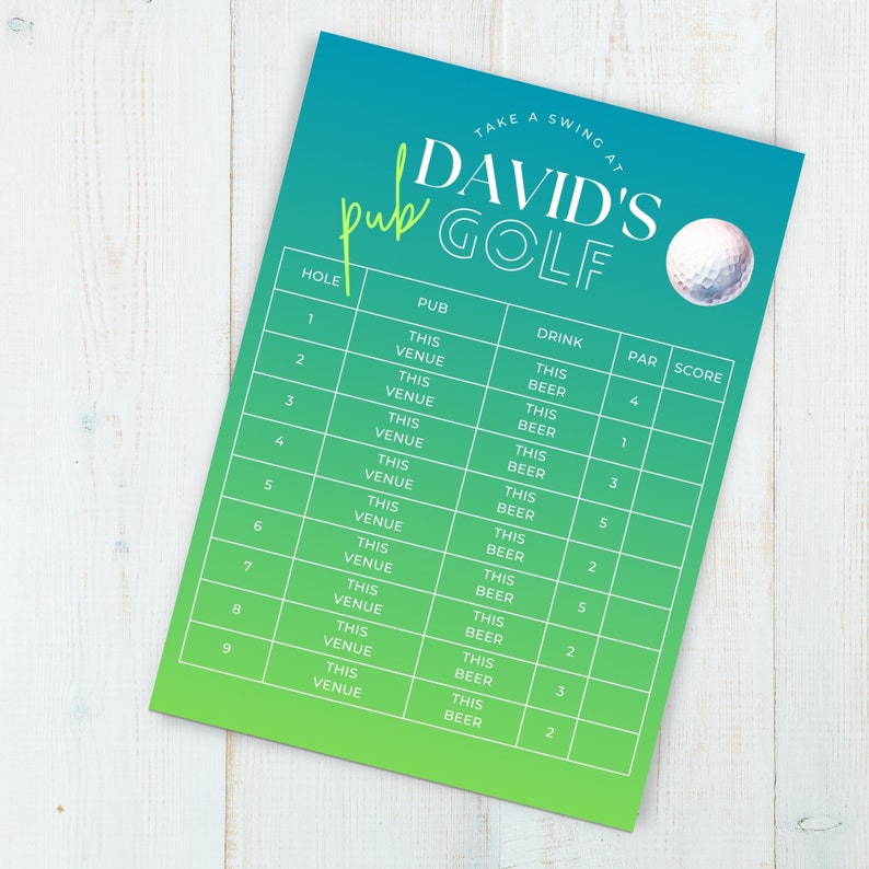 Pub Golf Score Card, Bar Golf Scorecard, Golf Theme Birthday, Golf ...