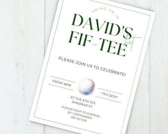 mens 50th birthday golf invite, INSTANT DOWNLOAD, Invitation, canva, party, editable template, man birthday themes, FIFTY, partee, evite