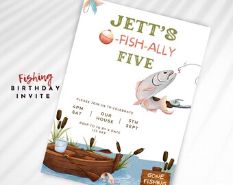 Fishing Birthday Invitation, Boys fifth Birthday, Instant Download, O-Fish-Ally five, Fishing Party, The Big One, Gone Fishing, CANVA, 5th