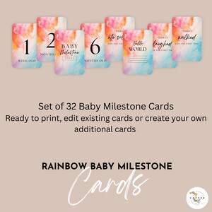 RAINBOW BABY MILESTONE Cards Digital Download, Digital Template ...