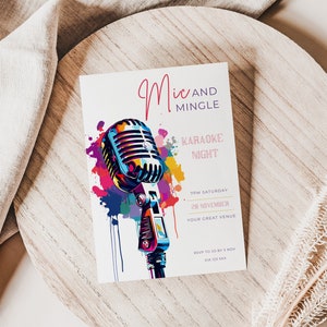 karaoke birthday party for adults, Music, Celebration, invite, INSTANT DOWNLOAD, canva editable template, printable, digital Invitation