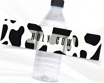 cow baby shower water bottle label, holy, I'M One Decorations, Barn Theme Party, Instant Download, editable canva template, printable, FARM,