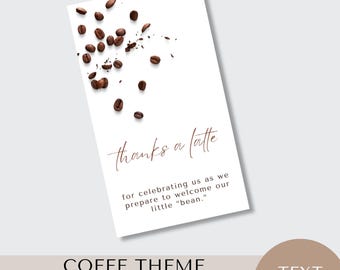 coffee theme thank you tag, baby shower, instant download, baby is brewing, something sweet, editable canva template, latte love, bean, card