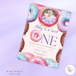 Sweet One Invitation, 1St Birthday Girl | Editable Instant Download | 4X6 & 5X7 | Pastel Sweets Birthday Invitation | Sweets Candy Donut