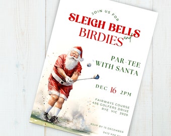 christmas golf party invite, Invitation INSTANT DOWNLOAD, canva, golf theme birthday, editable template, par tee, holiday, adult, mens theme