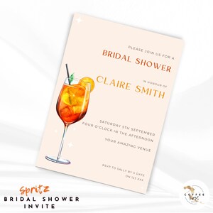 Minimalist Spritz Bridal Shower invitation, Aperol Spritz Recipe, Allegra Collection, Love At First Spritz, Wedding Sign, birthday, canva