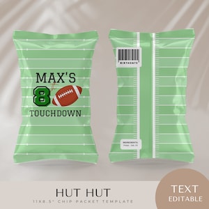 football chip packet, boy decor, 8th birthday party, bday, editable canva template, sports printables, favor, potato wrappers, food bag
