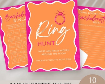 Welle Rahmen Junggesellinnenabschiede Spiele Bundle, Brautparty, gewellte Borte, bearbeitbarer sofortiger Download, Junggesellinnenabschied, Bingo, druckbare Vorlage, Henne Do