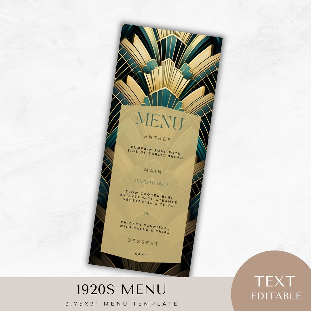 1920s Editable Menu, Printable, Art Deco, Murder Mystery Sign, Theme ...