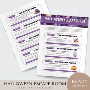 Halloween Escape Room, kinderpuzzels, virtueel, gamekit, afdrukbaar kinderspel, familie, gezelschapsspellen, doe-het-zelf, Trick Or Treat, direct downloaden,