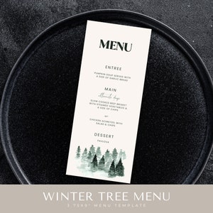 menu na poranek wigilijny, wydrukowalny świąteczny OBIAD, okres świąteczny, uczta wigilijna, edytowalny szablon canva, dekoracje stołu z jedzeniem, podpis na imprezę