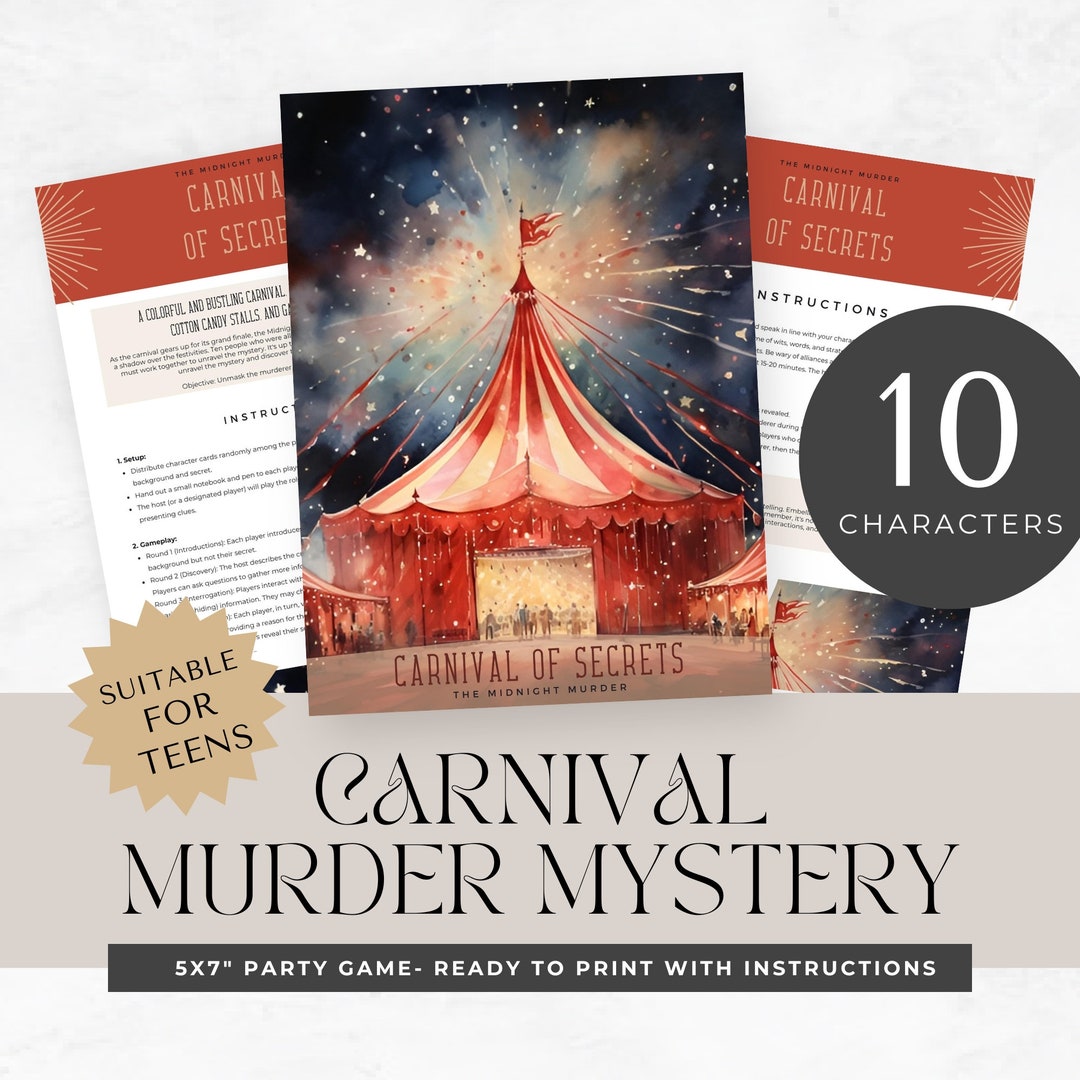 Murder Mystery Party for Teens, Printable Game, Carnival Theme, Role ...