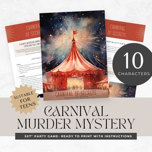 murder mystery party for teens, printable game, carnival theme, role play, detective, escape room, instant download, digital, halloween clue