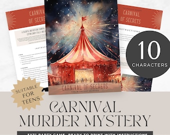 festa con delitto per adolescenti, gioco stampabile, tema carnevale, gioco di ruolo, detective, escape room, download immediato, digitale, indizio di Halloween