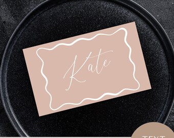 wave place card, Wedding, bridal, birthday party, table Setting, Guest Names, INSTANT DOWNLOAD, canva, editable template, printable, scribbl