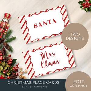 christmas dinner placecard template, wave frame, holiday, name card, editable, seating, printable, instant download, wriggly, modern, trendy