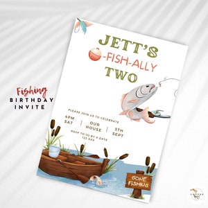 Invito di pesca modificabile / Invito di compleanno di Bobber Boy / Invito di festa di compleanno di pesca / Andato a pescare / O-Fish-Ally The Big One, 2ND