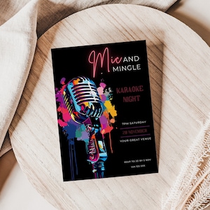 karaoke birthday party for adults, Music, Celebration, invite, INSTANT DOWNLOAD, canva editable template, printable, digital Invitation