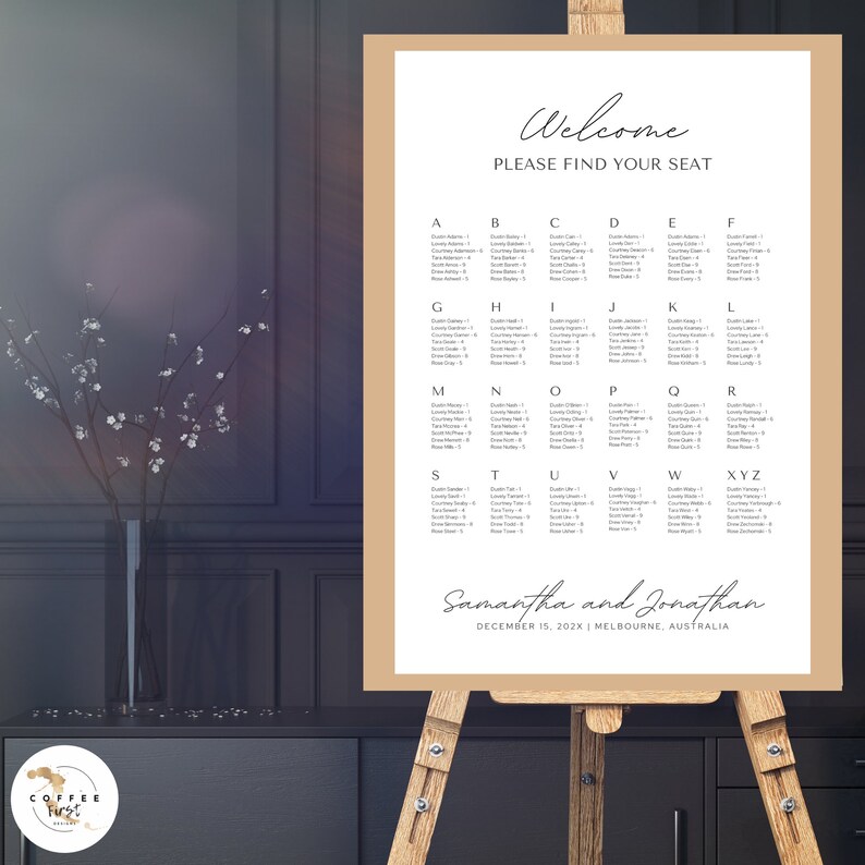 Wedding Poster Printable Seating Chart Minimalist Seating Chart Template Elegant Seating Plan ...