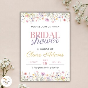 wildflower bridal shower invite, bridal shower stationery, Printable Invitation, Digital Template, instant download, boho WEDDING, floral