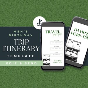 men birthday trip itinerary, travel, digital, GOLF, 30th bday, evite, weekend, par tee, instant download, classic, planner, fore tee,