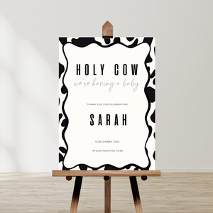 holy cow baby shower welcome sign, highland, modern wave frame, editable canva template, digital, printable, instant download, Party Signage