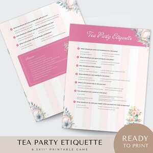 Tea Party Etiquette Game Printable, Party Activities, ladies, high tea, all ages, games, trivia, kids, instant download, fun, engaging,