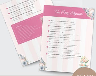 Tea Party Etiquette Game Printable, Party Activities, ladies, high tea, all ages, games, trivia, kids, instant download, fun, engaging,