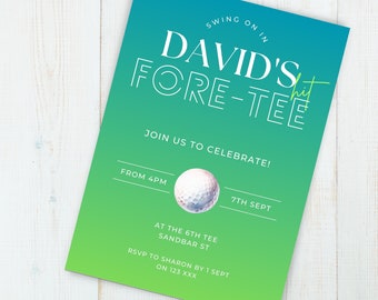40th birthday invite golf, invitation, Retirement Party, Mens Birthday Themes, fortee, editable canva template, printable, instant download