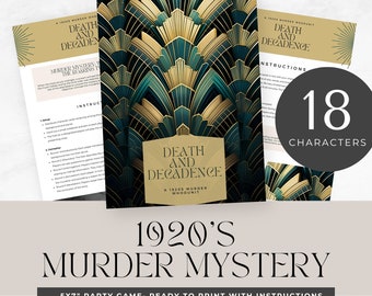 juego de misterio de asesinato imprimible, tema de la década de 1920, fiesta, juego de rol, detective, caso sin resolver, sala de escape, descarga instantánea, digital, halloween, clase