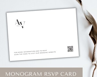 minimalistisches Monogramm Hochzeitseinladungsset, qr-code-rsvp-Karte Hochzeit, minimalistische Details-Karte, moderne Details-Kartenvorlage, Info-Karte