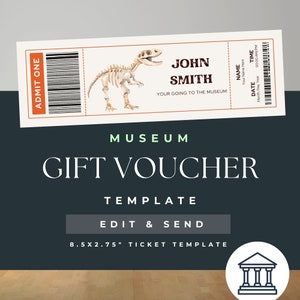 Museum Gift Certificate, printable ticket, birthday, surprise, certificate, instant download, editable canva template, voucher, science