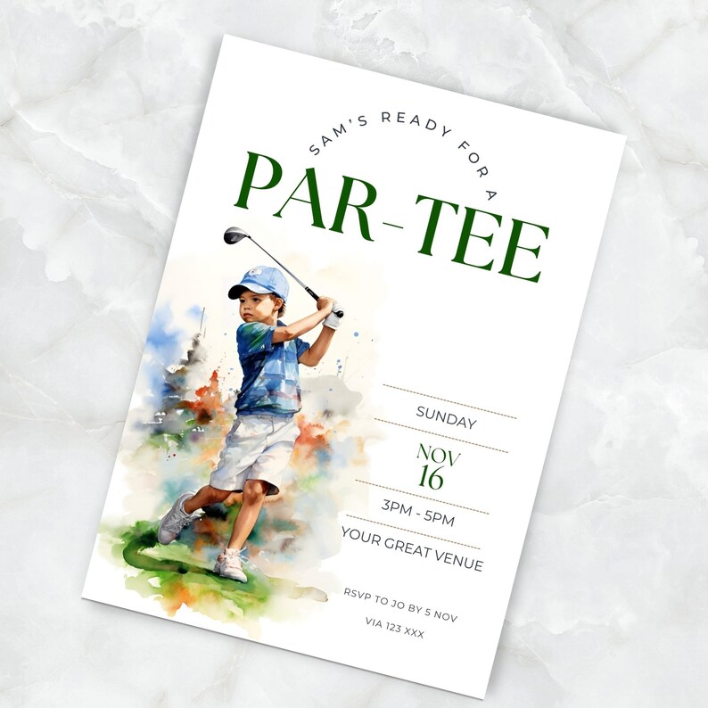 Golf Birthday Party Invitation Kids, Invite, Digital Download, Instant