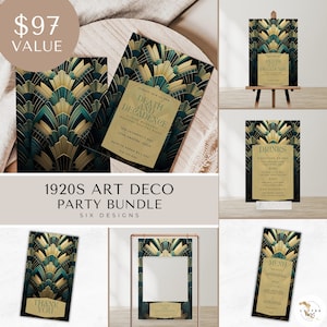 1920s party bundle, art deco, 20s theme, great gatsby Speakeasy Party Signs, flapper, instant download, editable template, printable, casino