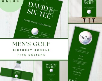 men's GOLF THEME 60th birthday bundle, instant download, canva template, mens birthday themes, SIXTY, lets par-tee, man birthday theme