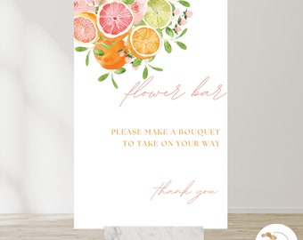 Blumen-Bar-Schild, Bouquet-Bar, ZITRUSFRÜCHTE, Blüte, helle Blumenhochzeit, druckbare Dusche, bearbeitbare Vorlage, Brautdekoration, Geburtstag, Babyparty