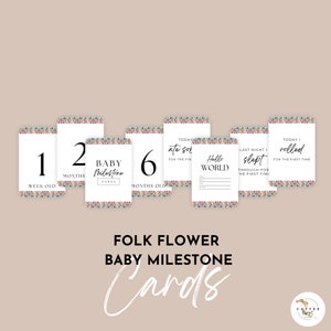 Téléchargement numérique de cartes d'étape FOLK FLOWER BABY, modèle numérique, téléchargement immédiat, ressources, célébrations de bébé, impression d'étape importante pour bébé